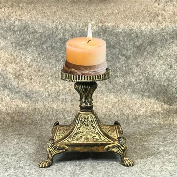 Cast Iron Footed Rustic Distressed Accent Pair of Candle Holders - Picture 2 of 11